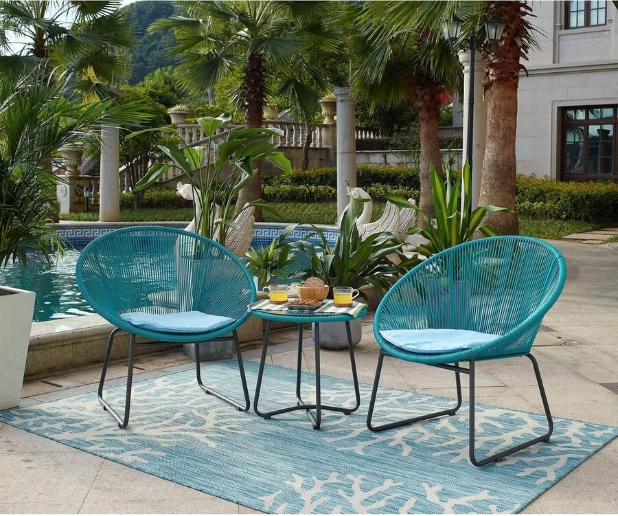 Artistiq Living Artistiq Tuinset Pablo 2 stoelen + tafel Turquoise - Foto 3