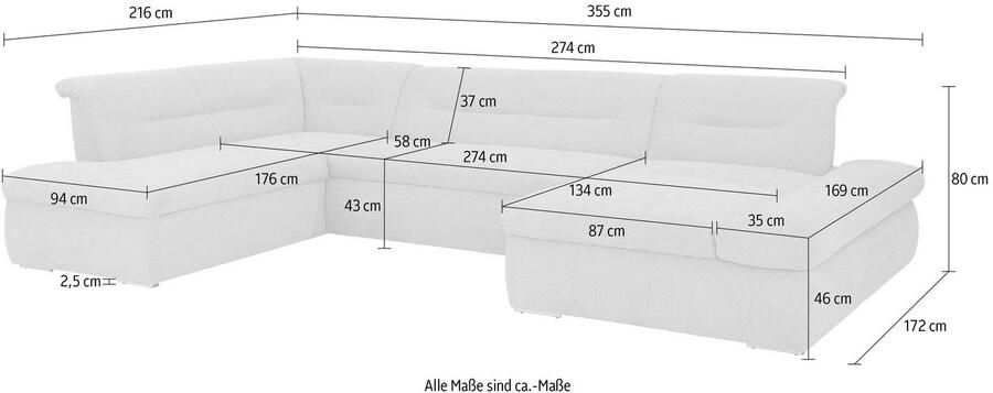 INOSIGN Zithoek Avesa U-vorm Naar keuze met verstelbare armleuningen en slaapfunctie bxdxh: 355x216x80cm - Foto 5