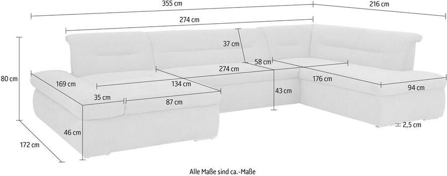 INOSIGN Zithoek Avesa U-vorm Naar keuze met verstelbare armleuningen en slaapfunctie bxdxh: 355x216x80cm - Foto 2