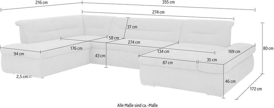 INOSIGN Zithoek Avesa U-vorm Naar keuze met verstelbare armleuningen en slaapfunctie bxdxh: 355x216x80cm - Foto 4