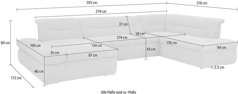 INOSIGN Zithoek Avesa U-vorm Naar keuze met verstelbare armleuningen en slaapfunctie bxdxh: 355x216x80cm - Foto 4