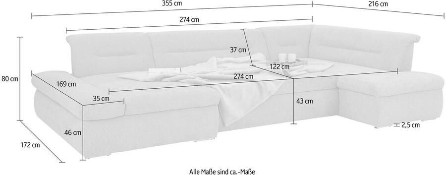 INOSIGN Zithoek Avesa U-vorm Naar keuze met verstelbare armleuningen en slaapfunctie bxdxh: 355x216x80cm - Foto 5