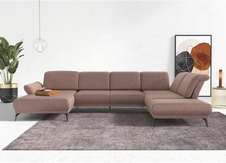 INOSIGN Zithoek Coco U-vorm Verstelbare zitdiepte armleuning en hoofdeind cordbekleding poothoogte 15 cm