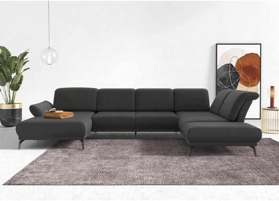 INOSIGN Zithoek Coco U-vorm Verstelbare zitdiepte armleuning en hoofdeind cordbekleding poothoogte 15 cm