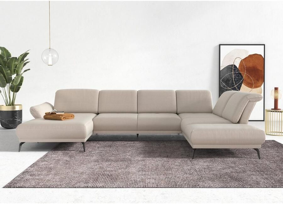 INOSIGN Zithoek Coco U-vorm Verstelbare zitdiepte armleuning en hoofdeind cordbekleding poothoogte 15 cm