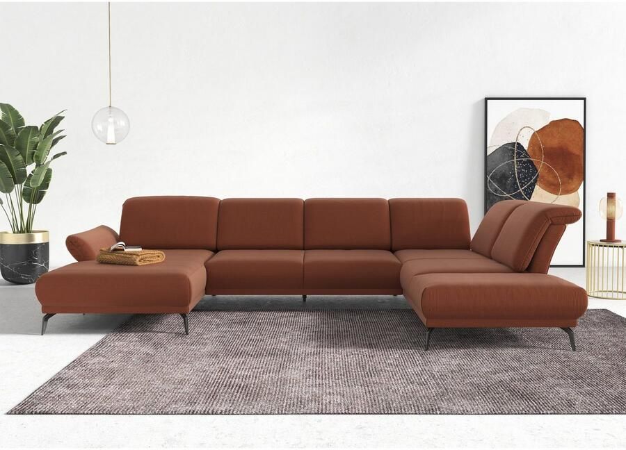 INOSIGN Zithoek Coco U-vorm Verstelbare zitdiepte armleuning en hoofdeind cordbekleding poothoogte 15 cm