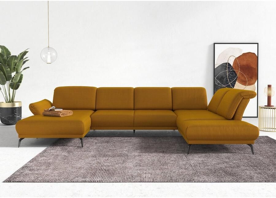 INOSIGN Zithoek Coco U-vorm Verstelbare zitdiepte armleuning en hoofdeind cordbekleding poothoogte 15 cm