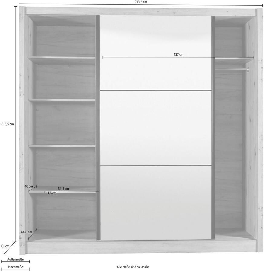 INOSIGN Zweefdeurkast Navara kledingkast met spiegel linnenkast garderobe met royale binnenuitrusting fsc -gecertificeerd in 3 breedtes - Foto 4