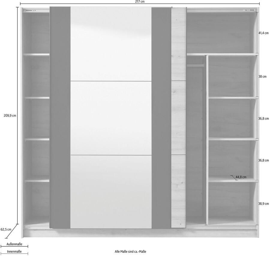 INOSIGN Zweefdeurkast Sardinia kledingkast met spiegel FSC -gecertificeerd inclusief binnenindeling 217x210x62 5 cm abs beschermranden - Foto 6