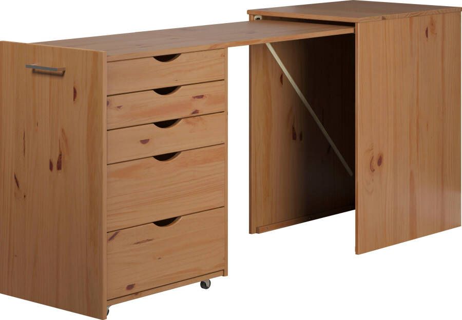 INTER-FURN Bureau met kast Voltera klein massief houten bureau groot uittrekbaar van 57 tot 164 cm (1 stuk) - Foto 18