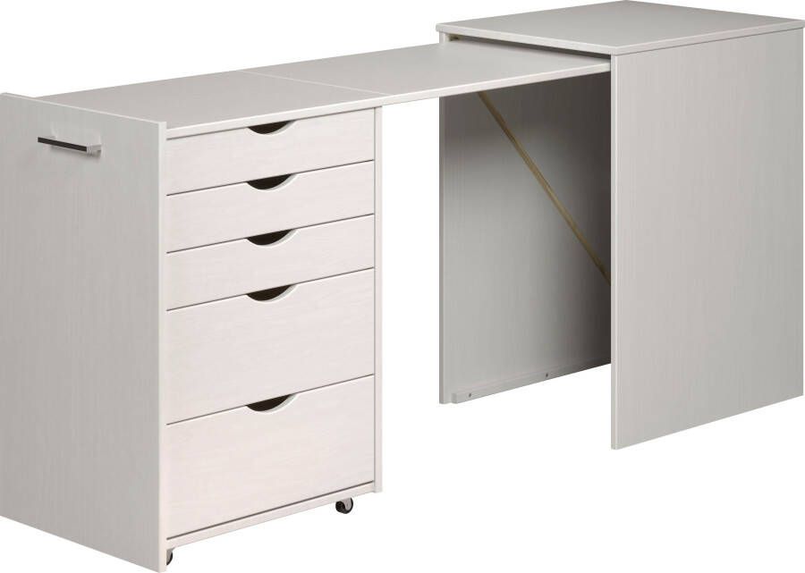 INTER-FURN Bureau met kast Voltera klein massief houten bureau groot uittrekbaar van 57 tot 164 cm (1 stuk) - Foto 11