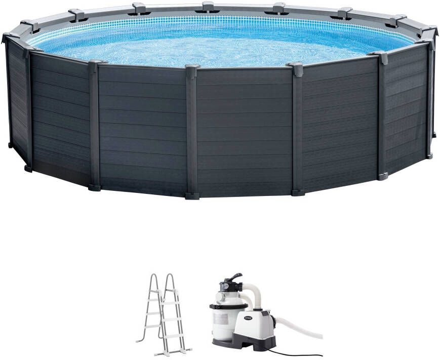Intex Opzetzwembad Graphite Gray Panel Øxh: 478x124 cm inclusief zandfilter ladder met dek- en grondzeil(set) - Foto 8