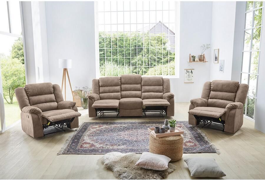 Jockenhöfer Gruppe 3-zitsbank Cleveland Met ligfunctie door halfautomatische relaxfunctie verend systeem-bekleding - Foto 4