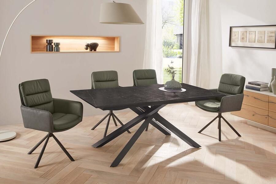 Jockenhöfer Gruppe Draaistoel AUDREY Echt leer inclusief draaifunctie (360° draaibaar) materiaalmix (set 2 stuks) - Foto 2