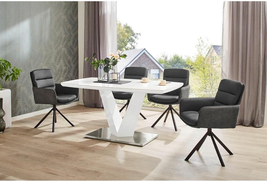 Jockenhöfer Gruppe Eettafel Norderney 160x90cm Bootsvorm-optiek keramische tafelplaat in hoogglans wit