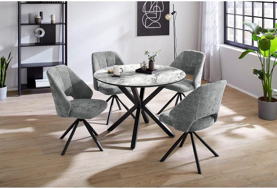 Jockenhöfer Gruppe Eettafel Ontario rond 110 cm ø marmerlook metalen onderstel - Foto 2