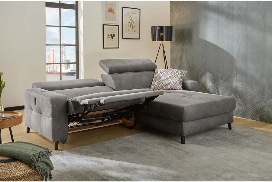 Jockenhöfer Gruppe Hoekbank Doppio L-vorm met elektromotorische ontspanningsfunctie en inductieve oplader + usb-a oplaadpoort verstelbare hoofdsteunen - Foto 9