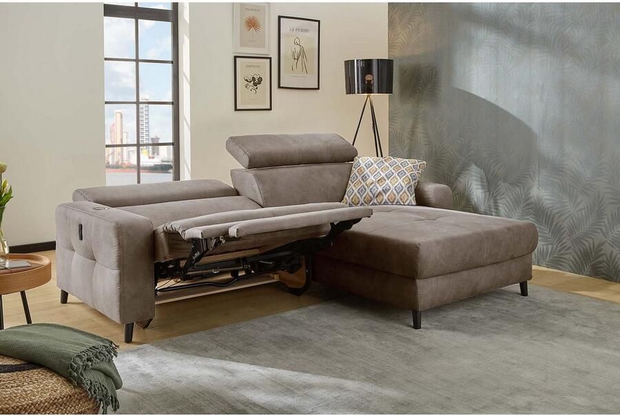 Jockenhöfer Gruppe Hoekbank Doppio L-vorm met elektromotorische ontspanningsfunctie en inductieve oplader + usb-a oplaadpoort verstelbare hoofdsteunen - Foto 9