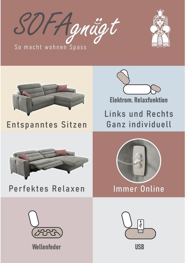 Jockenhöfer Gruppe Hoekbank Double One L-vorm met 2 x 120 cm brede elektrisch verstelbare relaxfuncties