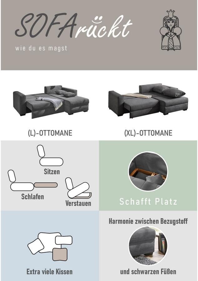 Jockenhöfer Gruppe Hoekbank Elmau L-vorm Breedte 235cm incl. bedfunctie bedlade ottomane links rechts monteerbaar - Foto 3