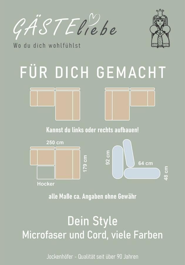 Jockenhöfer Gruppe Hoekbank Genua L-vorm Ottomane links of rechts te monteren 3 losse rug- en 2 sierkussens - Foto 3