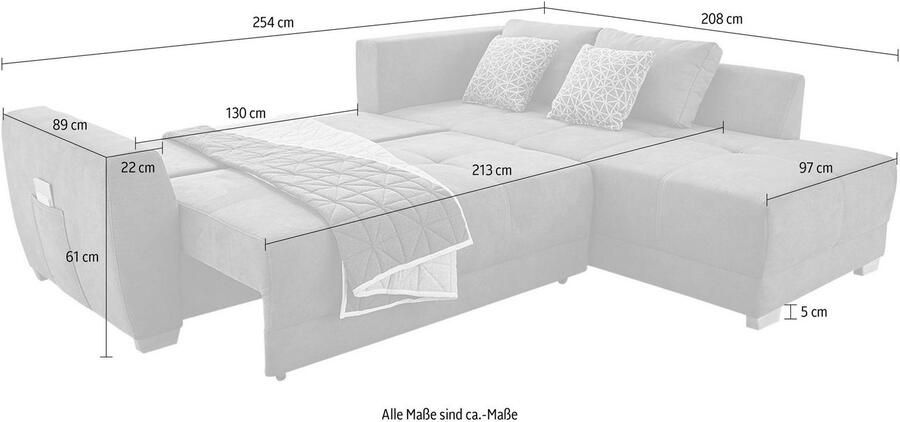Jockenhöfer Gruppe Hoekbank Luzern L-vorm met slaapfunctie en ruime bedstee - Foto 2