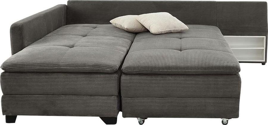 Jockenhöfer Gruppe Hoekbank Madrid L-vorm draaiende slaapbank verenvering geïntegreerde koudschuim-topper rek-element links rechts monteerbaar - Foto 4