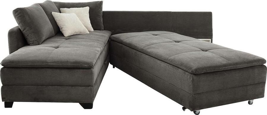 Jockenhöfer Gruppe Hoekbank Madrid L-vorm draaiende slaapbank verenvering geïntegreerde koudschuim-topper rek-element links rechts monteerbaar - Foto 5