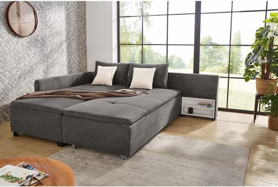 Jockenhöfer Gruppe Hoekbank Madrid L-vorm draaiende slaapbank verenvering geïntegreerde koudschuim-topper rek-element links rechts monteerbaar - Foto 2