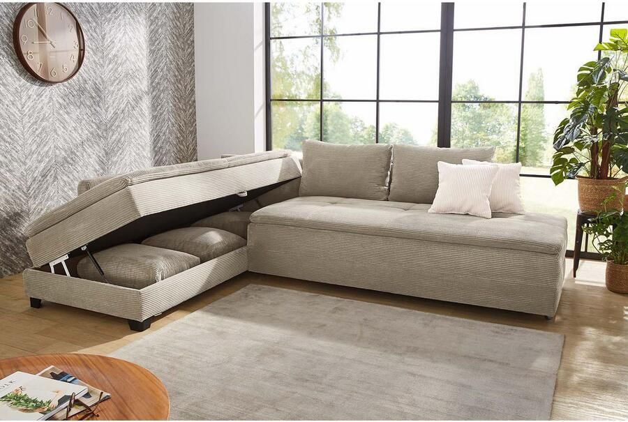 Jockenhöfer Gruppe Hoekbank Madrid L-vorm draaiende slaapbank verenvering geïntegreerde koudschuim-topper rek-element links rechts monteerbaar - Foto 2