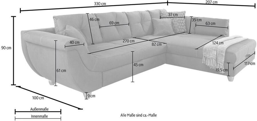 Jockenhöfer Gruppe Hoekbank Maranello L-vorm met grote bergruimte logeerbed- en relaxfunctie nosag-vering - Foto 4