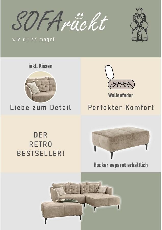 Jockenhöfer Gruppe Hoekbank Salo L-vorm in retro-look met golfvering en vrij plaatsbaar - Foto 3