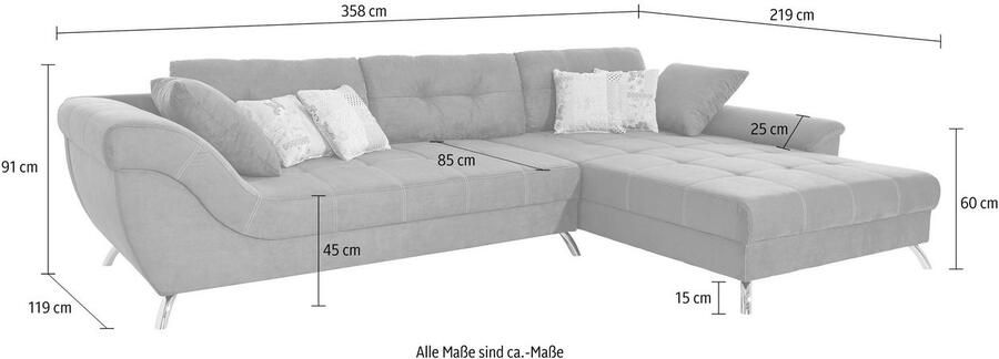 Jockenhöfer Gruppe Hoekbank San Francisco L-vorm met ingewerkte koudschuimmat en stiksels inclusief kussen - Foto 9