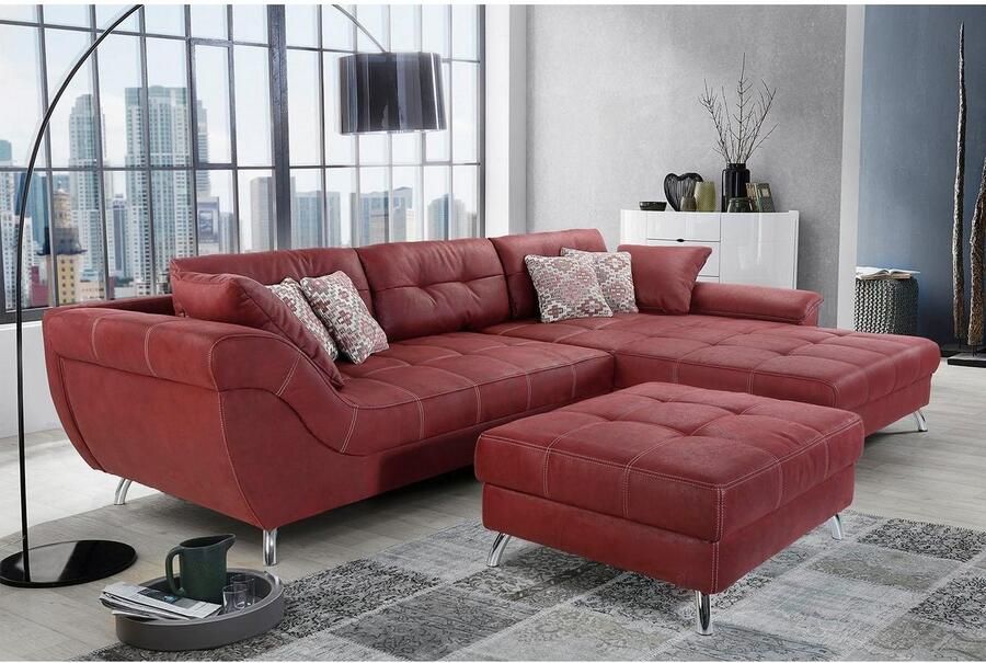 Jockenhöfer Gruppe Hoekbank San Francisco L-vorm met ingewerkte koudschuimmat en stiksels inclusief kussen