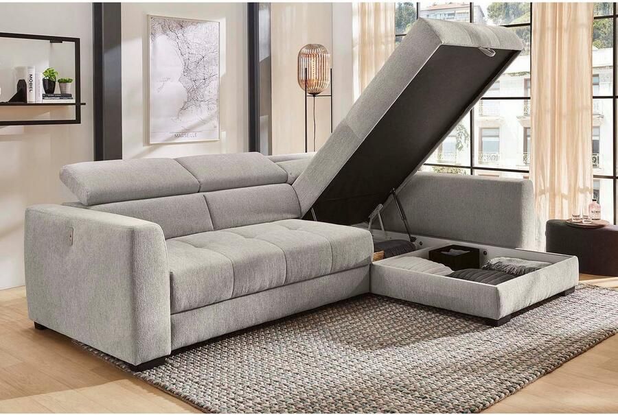 Jockenhöfer Gruppe Hoekbank San Marino L-vorm met elektromotor voor verstellen van de zitdiepte (ca. 30 cm) bedlade - Foto 5