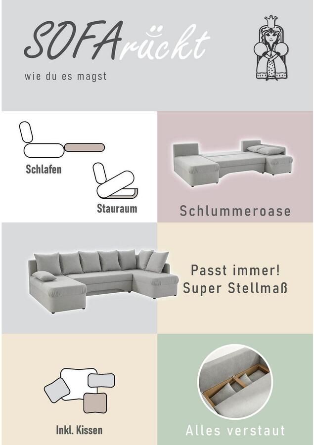 Jockenhöfer Gruppe Zithoek Arktis U-vorm met slaapfunctie en opbergruimte beddengoed onze blijvende lage prijs - Foto 4