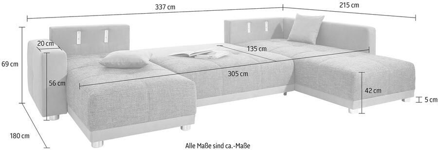 Jockenhöfer Gruppe Zithoek Orlando U-vorm met binnenvering slaapfunctie en bedkist inclusief 2 hoofdsteunen - Foto 7