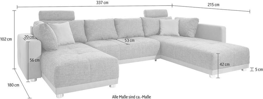 Jockenhöfer Gruppe Zithoek Orlando U-vorm met binnenvering slaapfunctie en bedkist inclusief 2 hoofdsteunen - Foto 6