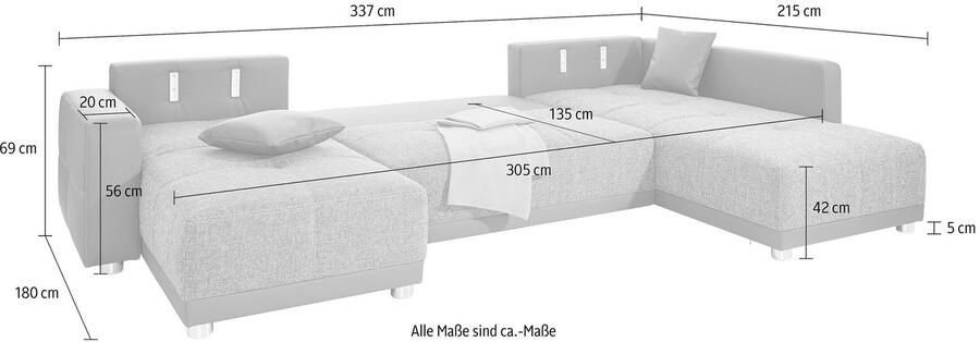 Jockenhöfer Gruppe Zithoek Orlando U-vorm met binnenvering slaapfunctie en bedkist inclusief 2 hoofdsteunen - Foto 7