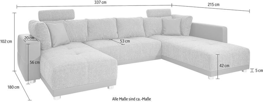 Jockenhöfer Gruppe Zithoek Orlando U-vorm met binnenvering slaapfunctie en bedkist inclusief 2 hoofdsteunen - Foto 6