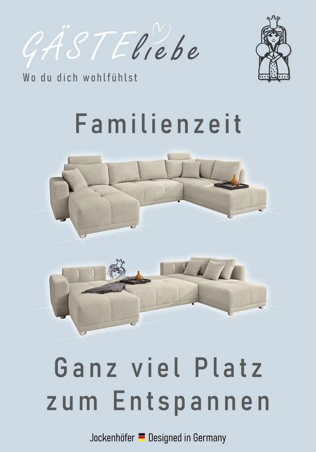 Jockenhöfer Gruppe Zithoek Orlando U-vorm met binnenvering slaapfunctie en bedkist inclusief 2 hoofdsteunen - Foto 2