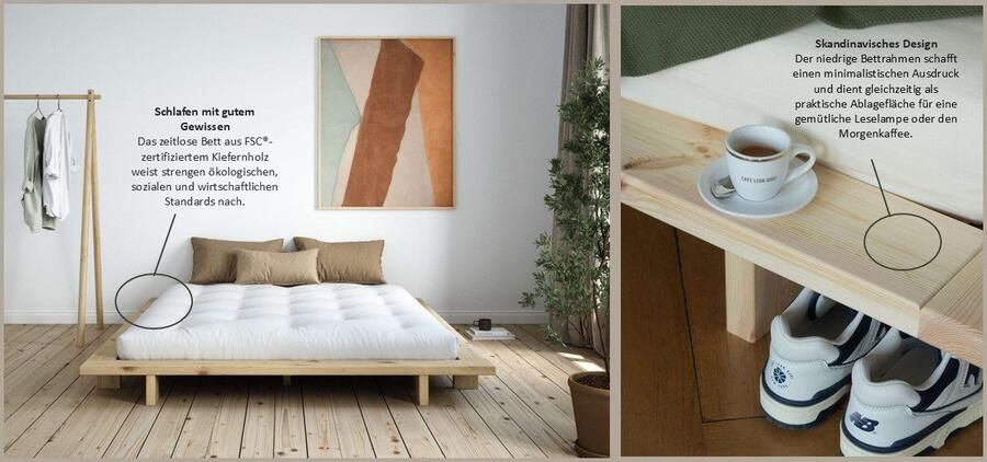 Karup Bedframe JAPAN BED Futonbed van FSC -gecertificeerd massief hout Massief houten bed met lattenbodem massief grenen bed zonder hoofdeinde - Foto 7