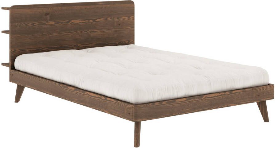 Karup Bedframe RETREAT BED van massief grenen met lattenbodem hoofdbord met 3 legplanken - Foto 4