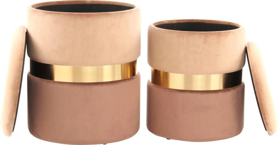 Kayoom Hocker met bergruimte Kruk Zora 125 2-delige set fluweelzachte stof bekleding ronde elegante vorm (set 2 stuks) - Foto 1