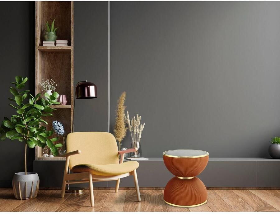 Kayoom Bijzettafel Jokai 225 ijzeren frame PU-stof bekleding gesinterde steenplaat (1 stuk) - Foto 2