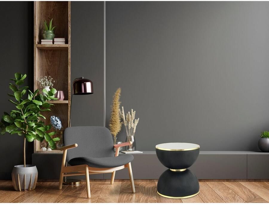 Kayoom Bijzettafel Jokai 225 ijzeren frame PU-stof bekleding gesinterde steenplaat (1 stuk)