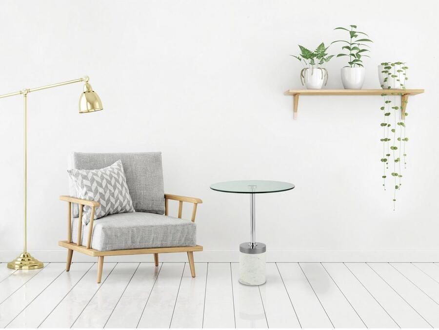Kayoom Bijzettafel Lana 125 robuust glasblad basis in marmerlook robust onderhoudsvriendelijk van hoge kwaliteit geschikt voor buiten en binnen (1 stuk) - Foto 3
