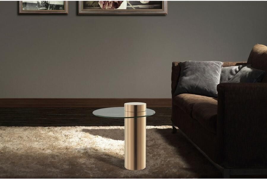 Kayoom Bijzettafel Ontario 125 ronde glasplaat van veiligheidsglas 100% roestvrij staal (1 stuk) - Foto 4