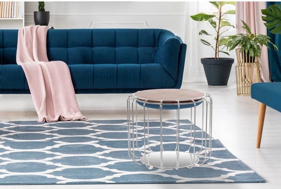 Kayoom Bijzettafel Pouf Comfortable 110 afneembare en omkeerbare bovenkant praktisch om te bouwen tot tafel of voetenbank poef met spiegelglas (1 stuk) - Foto 3