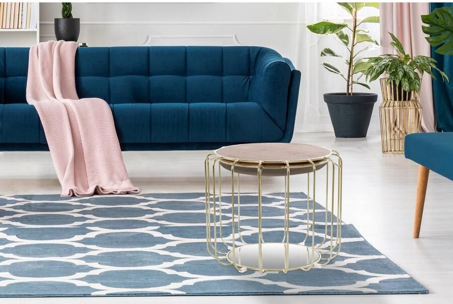 Kayoom Bijzettafel Pouf Comfortable 110 afneembare en omkeerbare bovenkant praktisch om te bouwen tot tafel of voetenbank poef met spiegelglas (1 stuk) - Foto 3